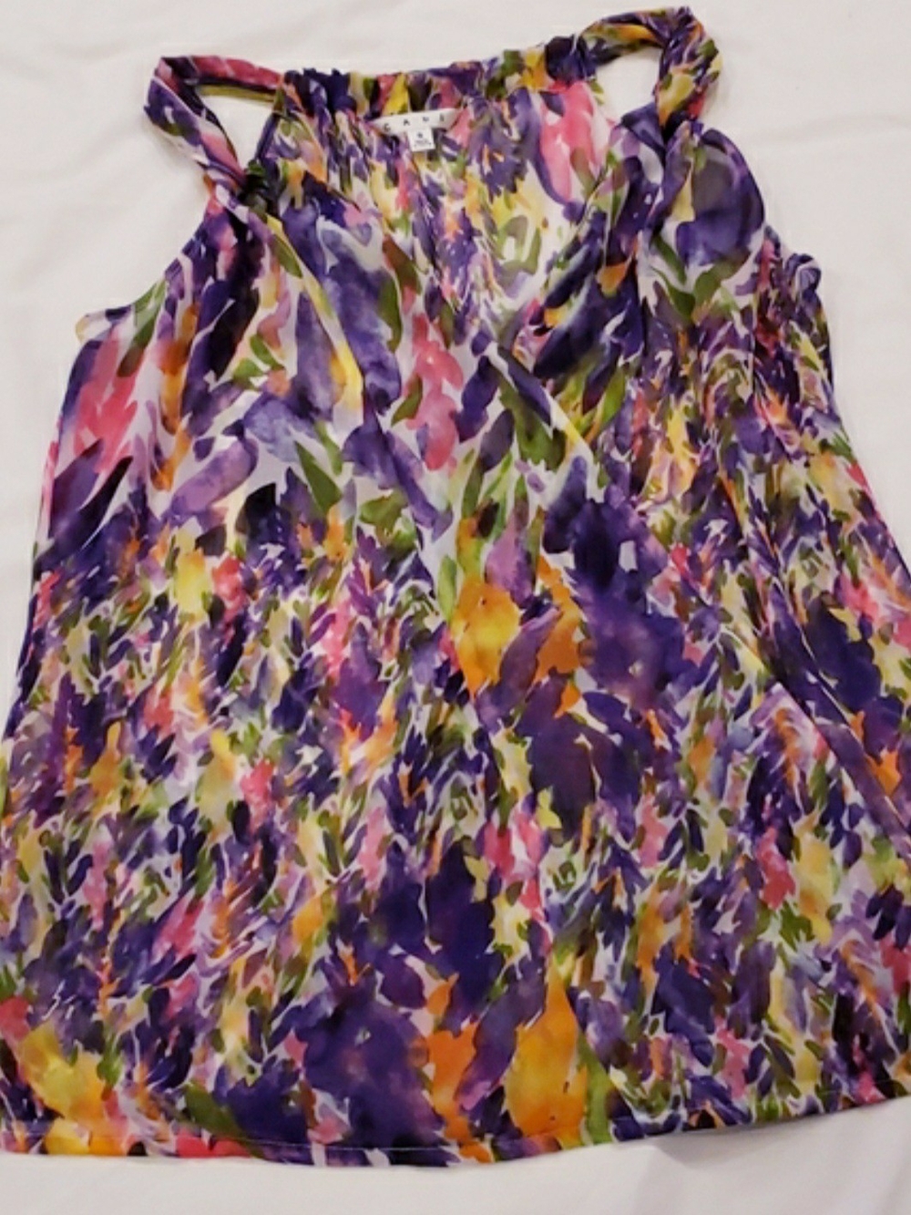 CAbi Multicolor Watercolor Floral Sheer Sleeveless Blouse Size: S